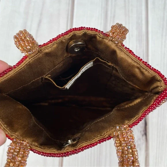 Vintage Moyna Hand Beaded Evening Bag Wristlet Phone Purse Small Sun Seed Pocket - Picture 9 of 12